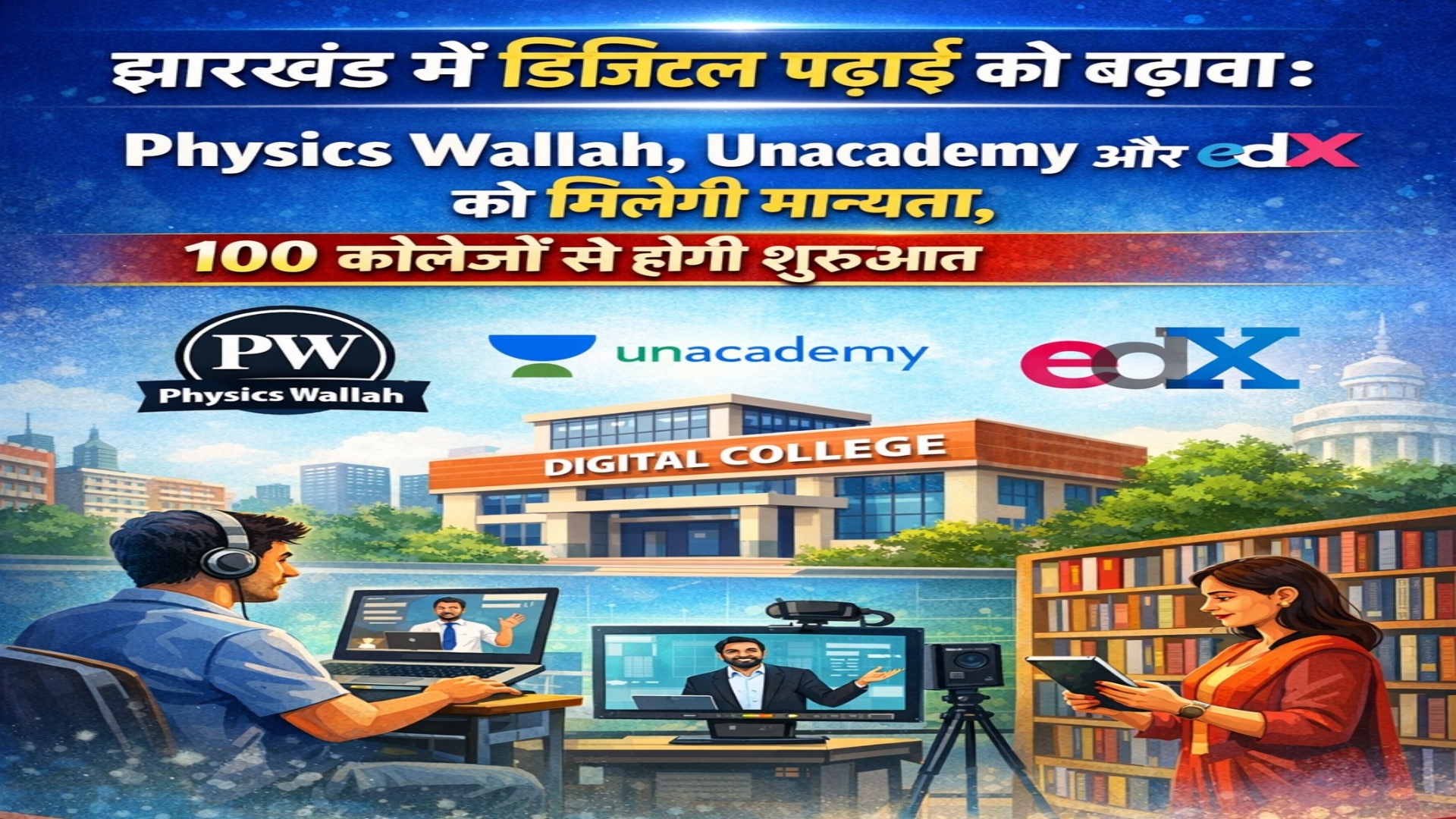 Physics Wallah, Unacademy और edX को झारखंड सरकार देगी मान्यता, 100 कॉलेजों से उच्च शिक्षा के डिजिटाइजेशन की होगी शुरुआत