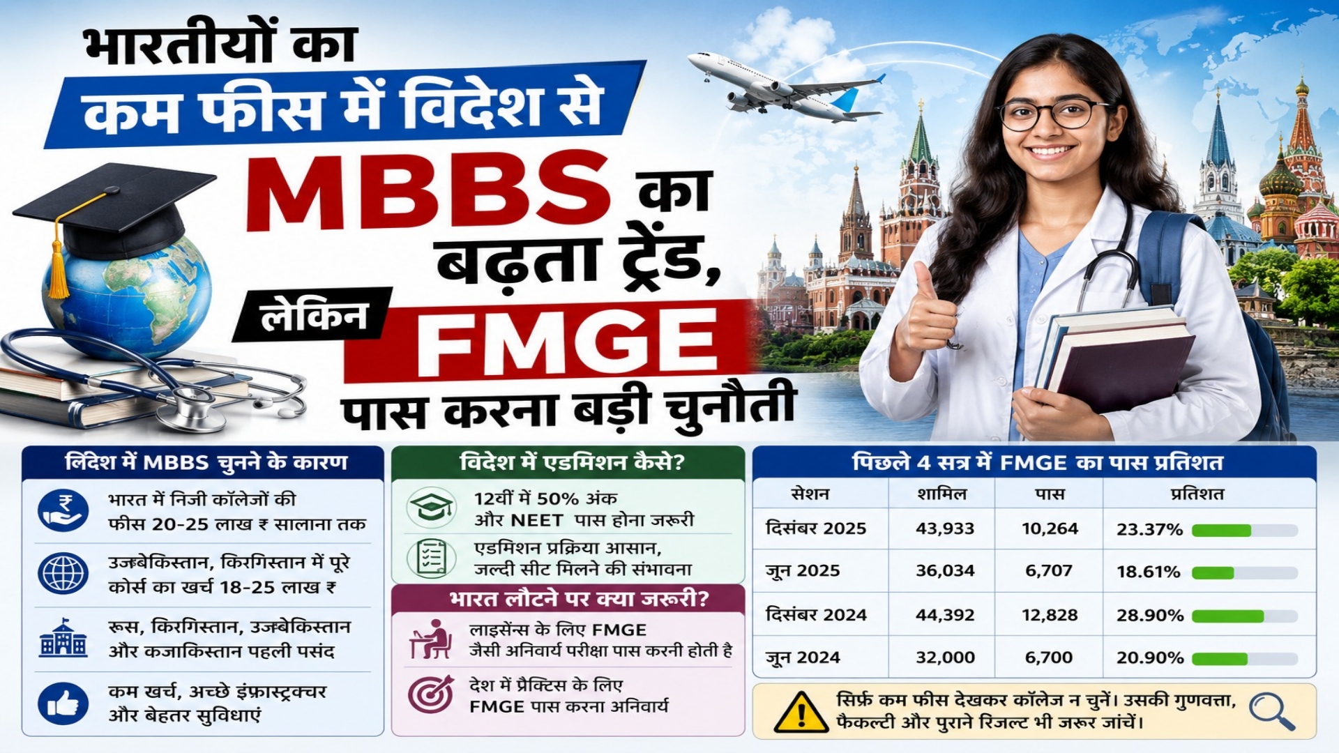 भारतीयों का कम फीस में विदेश से MBBS करने का बढ़ता ट्रेंड, लेकिन FMGE पास करना बड़ी चुनौती